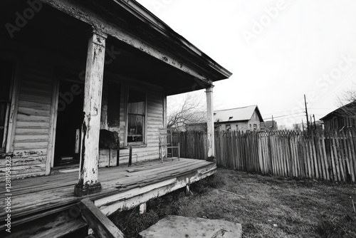 An abandoned old house in a rural setting, displaying signs of neglect and weathering.