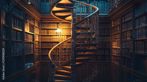 Antique Spiral Staircase in Historic Library