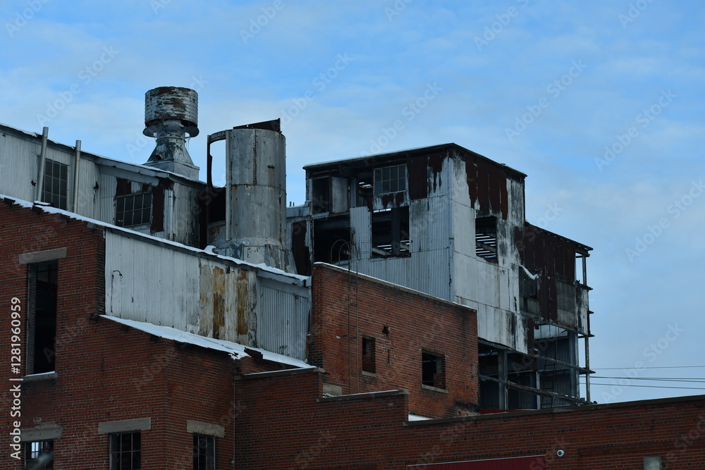 Old factory rooftop. Heavy duty HVAC units. Old factory rooftop. Heavy duty HVAC units.