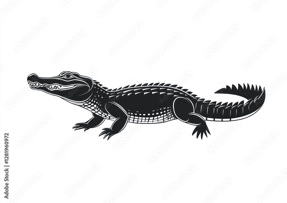 Fototapeta premium Black and White Alligator Silhouette Illustration
