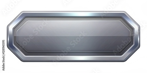 A silver button with a black border. The button is shiny and metallic. It is a simple design with a clean look