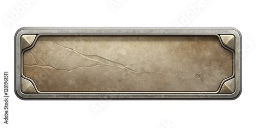A sign with a white background and a brown border. The sign is made of metal and has a rough texture