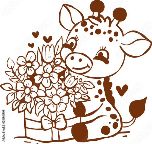 giraffe with flowers handdrawn