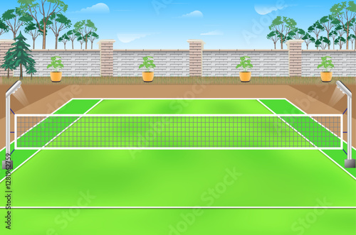 Tennis Court Vector Art, Sport Graphic Design & Sketch Illustration