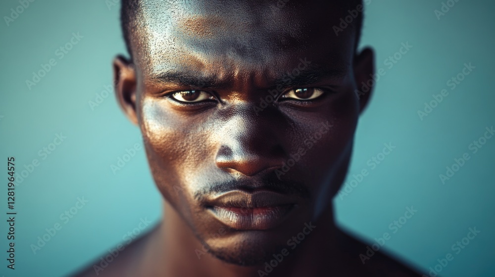Male portrait with duel identity, split into two halves in black and white. One side of face showcases dark skin, the other light skin. Artistic exploration of contrast and humanity. Male portrait with duel identity, split into two halves in black and white. One side of face showcases dark skin, the other light skin. Artistic exploration of contrast and humanity.