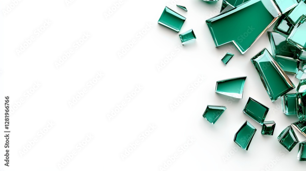 Fototapeta premium Shattered Green Glass Pieces on White Background for Design Elements