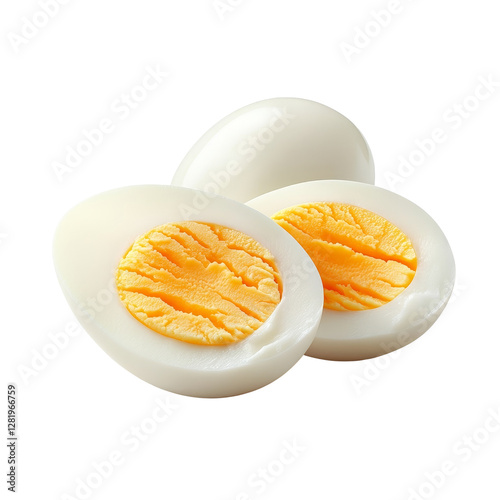 Boiled eggs halved and presented on a fresh transparent background for a clean and simple look, boiled egg and fresh isolated on transparent background