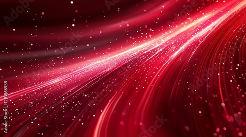 Abstract red glowing lines, motion blur, sparkling particles, dark background