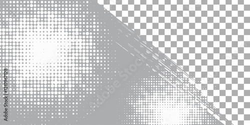 Gray halftone dots white color pattern gradient grunge texture background. Dot pop art comic sport style vector illustration