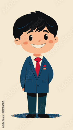 Cheerful Cartoon Boy in Blue Blazer with Red Tie for Professional and Friendly Concepts