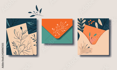 Minimalist Floral Envelopes and Greeting Cards SVG Vector for Creative Design Projects