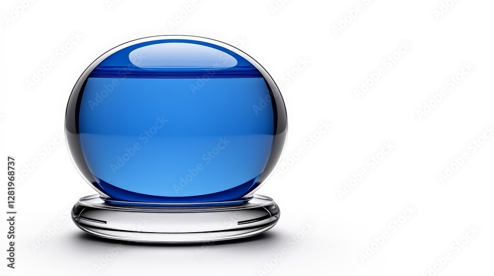 Blue Glass Sphere with Water Reflection on a White Background Blue Glass Sphere with Water Reflection on a White Background