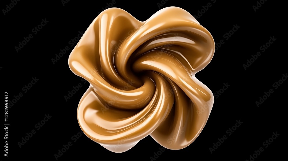 Smooth and Creamy Swirl of Caramel Sauce on Black Background Smooth and Creamy Swirl of Caramel Sauce on Black Background
