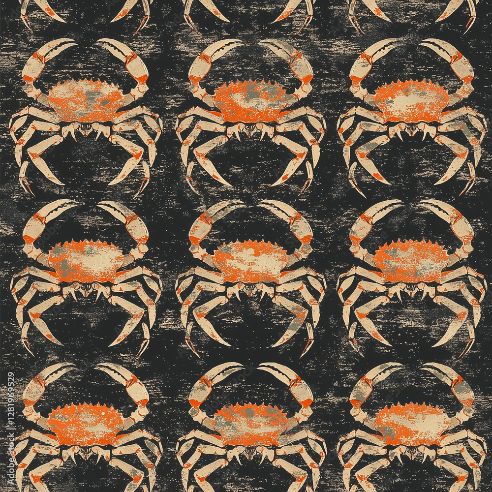 A complete pastel retro decorative design with nostalgia style, textured with hundreds of small crabs in low contrast