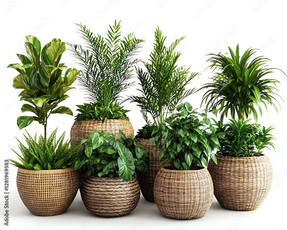 Fototapeta premium Tropical plants in woven pots