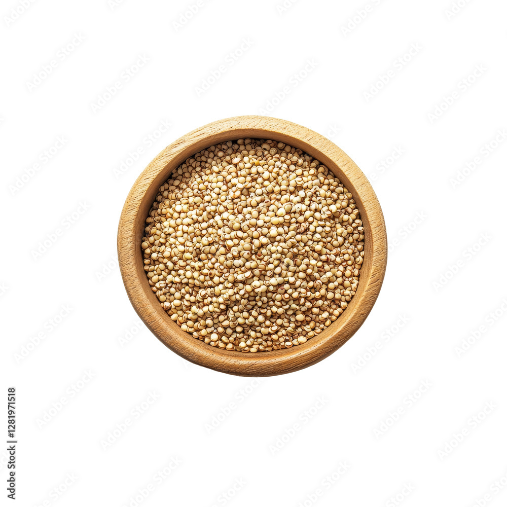 Nutrientrich quinoa grains displayed in a wooden bowl on a clean transparent background for healthy cooking inspiration, Quinoa on transparent background Nutrientrich quinoa grains displayed in a wooden bowl on a clean transparent background for healthy cooking inspiration, Quinoa on transparent background