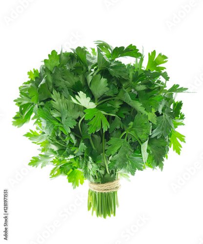  Fresh bunch of parsley and cilantro isolated on transparent PNG, featuring fine textures and vibrant colors for food-related artwork.