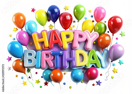 Happy Bithday Typography and ballons 3d sticker