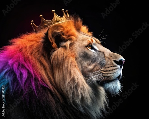 Majestic Colorful Lion with Crown photo