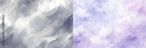 The two images are of a cloudy sky with a purple hue. The first image has a more muted color palette, while the second image has a more vibrant and saturated color scheme