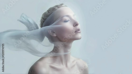 woman with face covered with white tissue