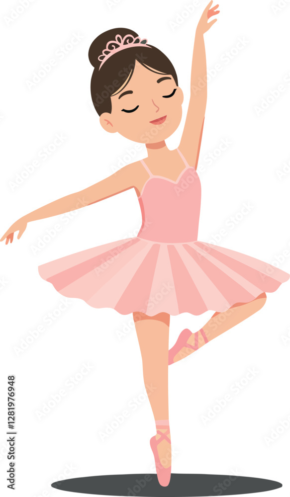 Young ballerina in a pink tutu performing a graceful pose with a joyful expression, minimalistic and joyful flat vector art Young ballerina in a pink tutu performing a graceful pose with a joyful expression, minimalistic and joyful flat vector art