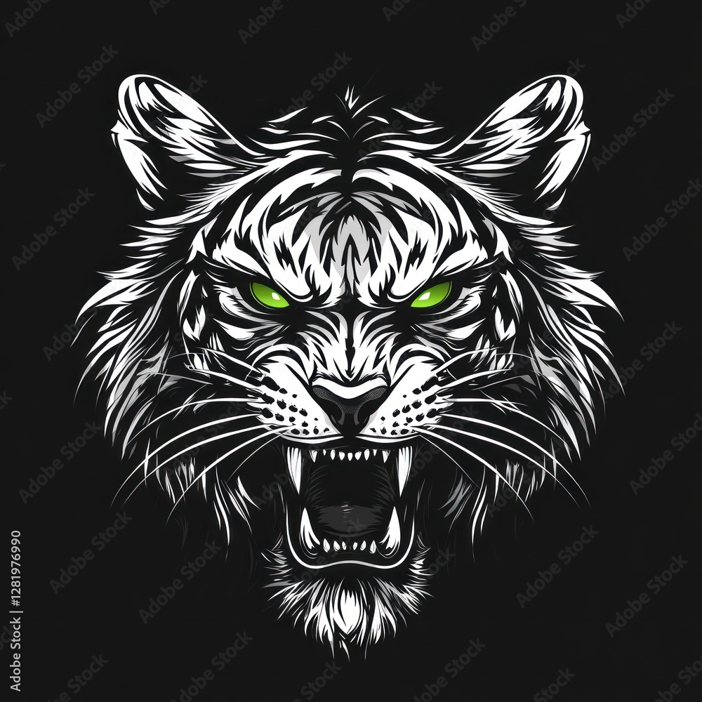 Fototapeta premium White Tiger Head Roaring With Green Eyes