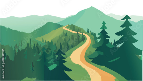 Hiking the Appalachian Trail in Isometric View.eps