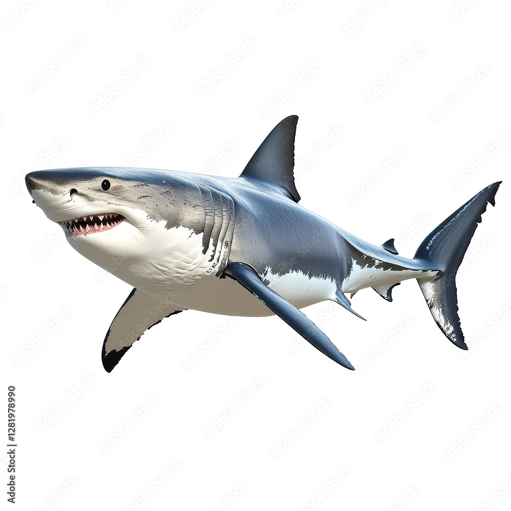 Obraz premium Great transparent shark swimming gracefully in isolation on a clean transparent background showcasing its powerful physique, Great transparent Shark Isolated on transparent background