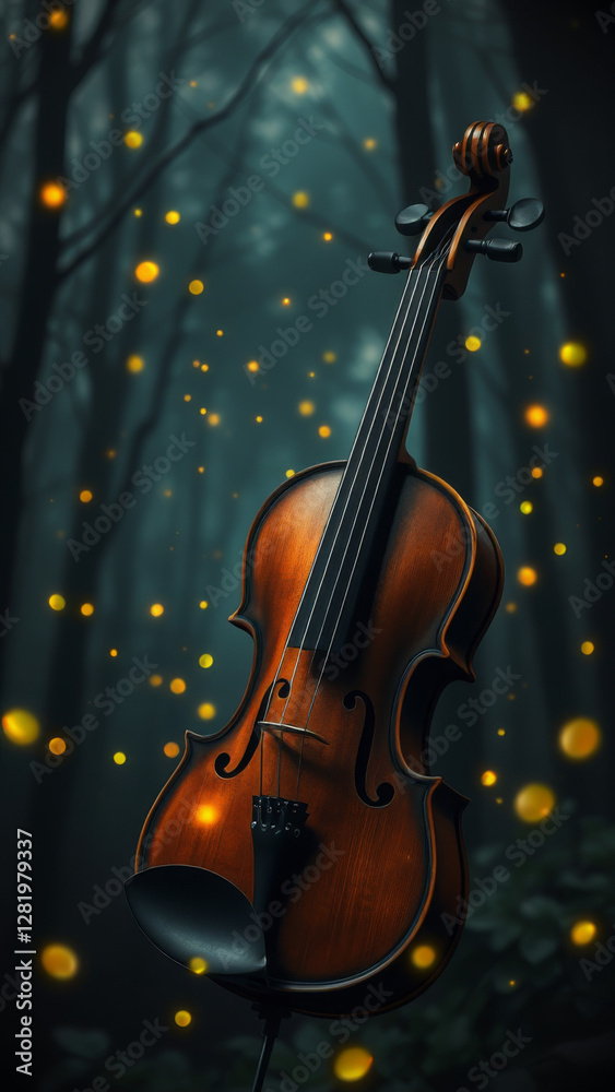 Fototapeta premium Enchanted Violin in a Mystical Forest