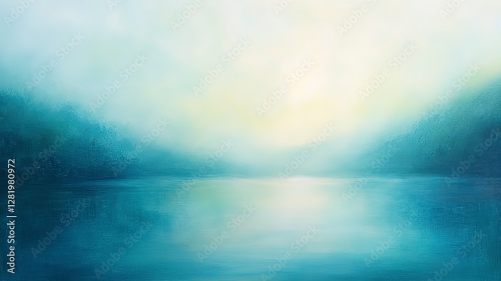 Obraz premium Soft blue and green pastel gradient, gently blending with ethereal glowing light, evoking a calm and peaceful mood