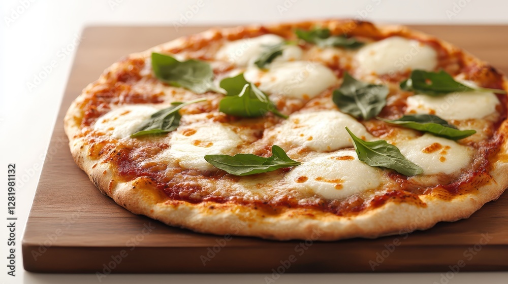 An appetizing image showcasing a classic pizza topped generously with mozzarella cheese and fresh basil, embodying the essence of Italian cuisine in a delightful presentation. An appetizing image showcasing a classic pizza topped generously with mozzarella cheese and fresh basil, embodying the essence of Italian cuisine in a delightful presentation.