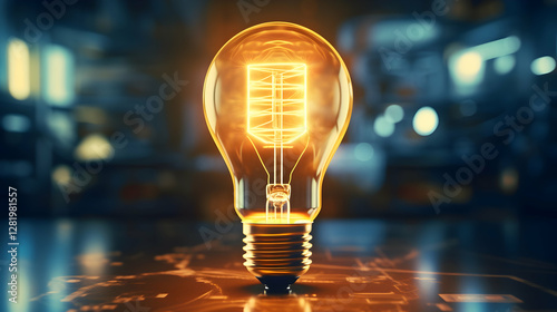 Glowing Light Bulb Illuminates Dark Factory Floor