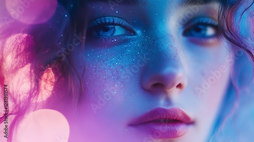 Soft cosmic gradient with subtle hints of purple and blue, softly blending with blurred light spots, ethereal and space-inspired