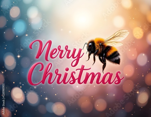 Merry Christmas card with bumblebee color beautiful background.