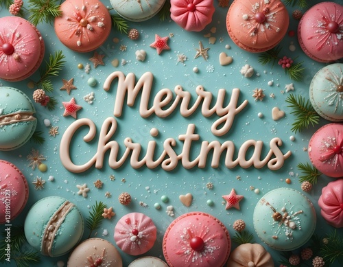 Merry Christmas typography with macaroon color background.