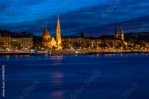 Night cityscape view of Danube river and Budapest capital of Hungary