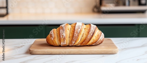 Croissant on a wooden cutting board. photo