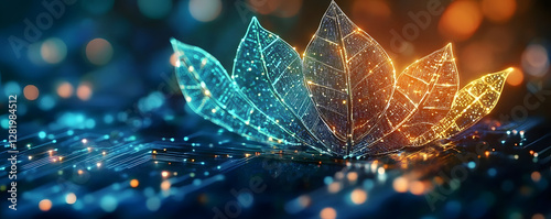 Innovative AI technology concept with digital leaf and circuit patterns