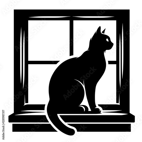 Cat silhouette sitting on a windowsill