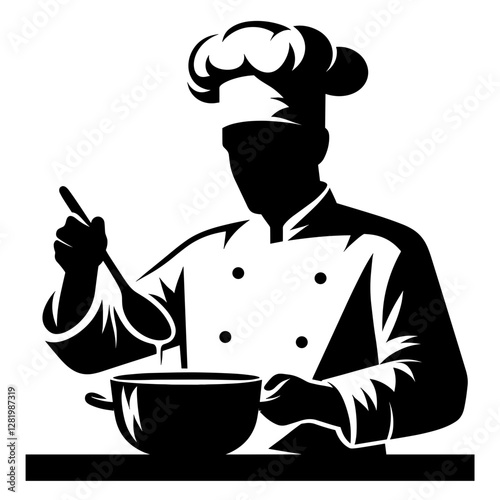 Chef silhouette stirring in a bowl