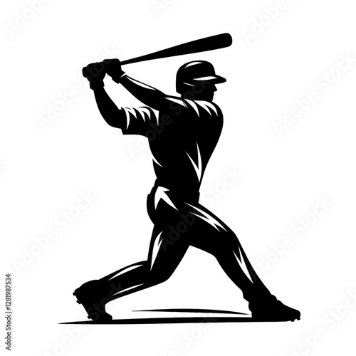 Baseball player silhouette hitting ball