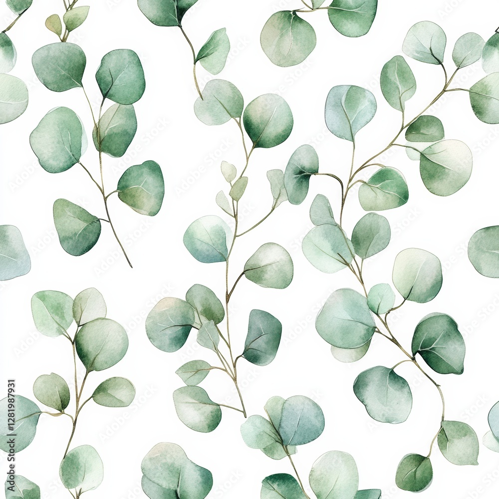 Fototapeta premium Watercolor leaves creating a soothing pattern of greens and whites in a natural and elegant design. Generative AI