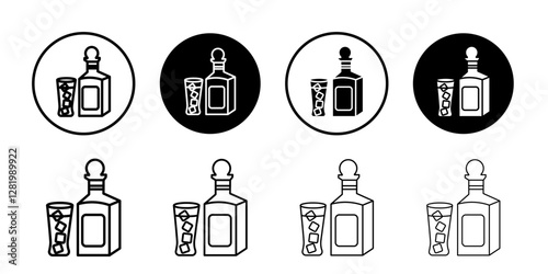 Tequila bottle and glass icon flat and simple set design