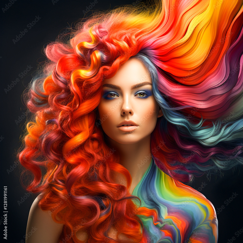 Fototapeta premium Stylish woman with hear colour image