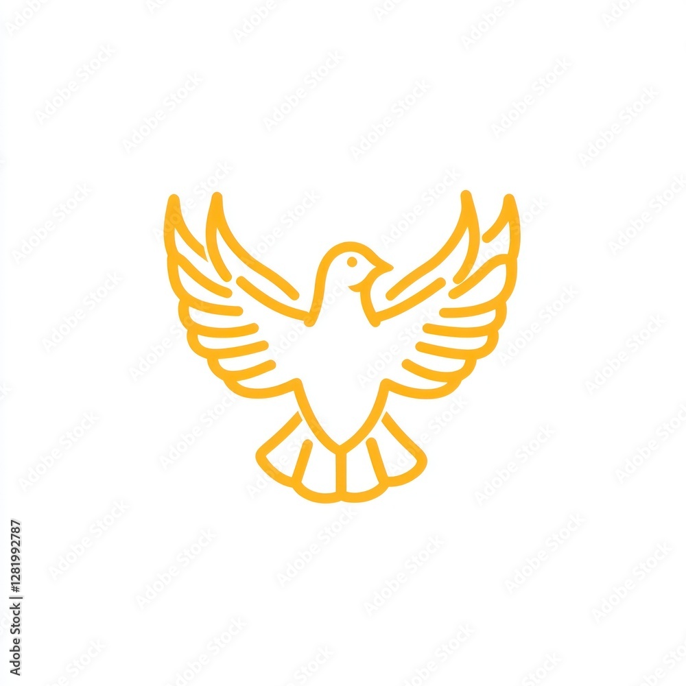 Fototapeta premium Golden Dove Wings Spread In Flight Symbol