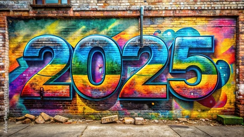 2025 street art.  Dynamic 3D graffiti font.