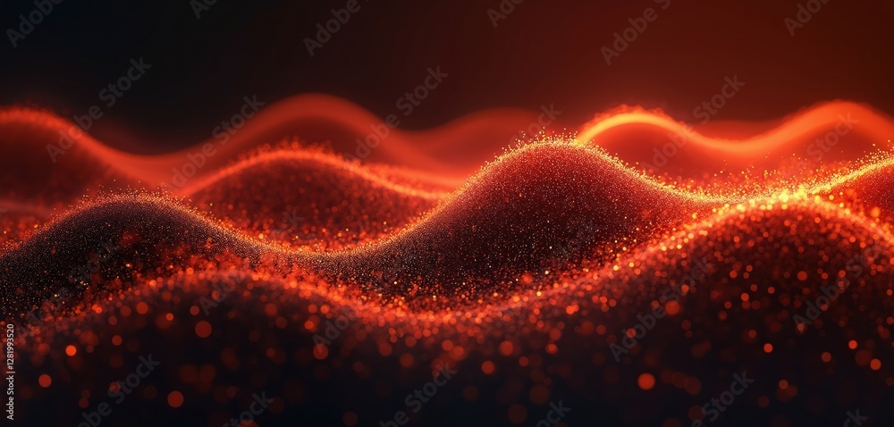 Abstract red wave line particular background with dot line. 3d render illustration for landing page, banner, wallpaper. Light, energy, motion, glow and fractal line with flowing curve. Abstract red wave line particular background with dot line. 3d render illustration for landing page, banner, wallpaper. Light, energy, motion, glow and fractal line with flowing curve.