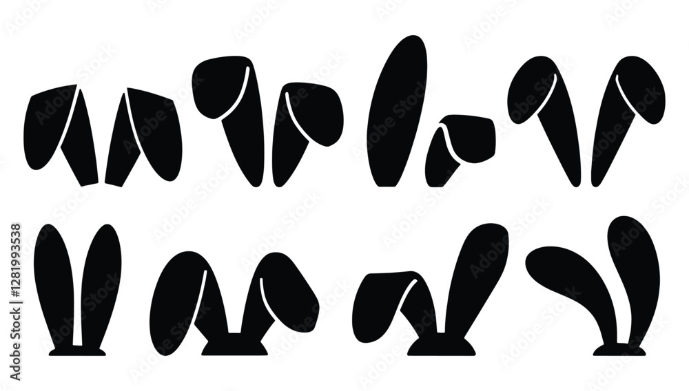 Set of rabbit ears silhouettes. Easter bunny ears icons collection for festive decorations and design elements. Set of rabbit ears silhouettes. Easter bunny ears icons collection for festive decorations and design elements.