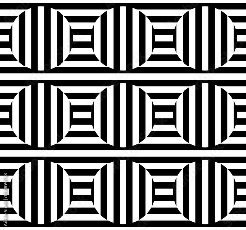 Seamless abstract geometric pattern. Black and white striped ornament